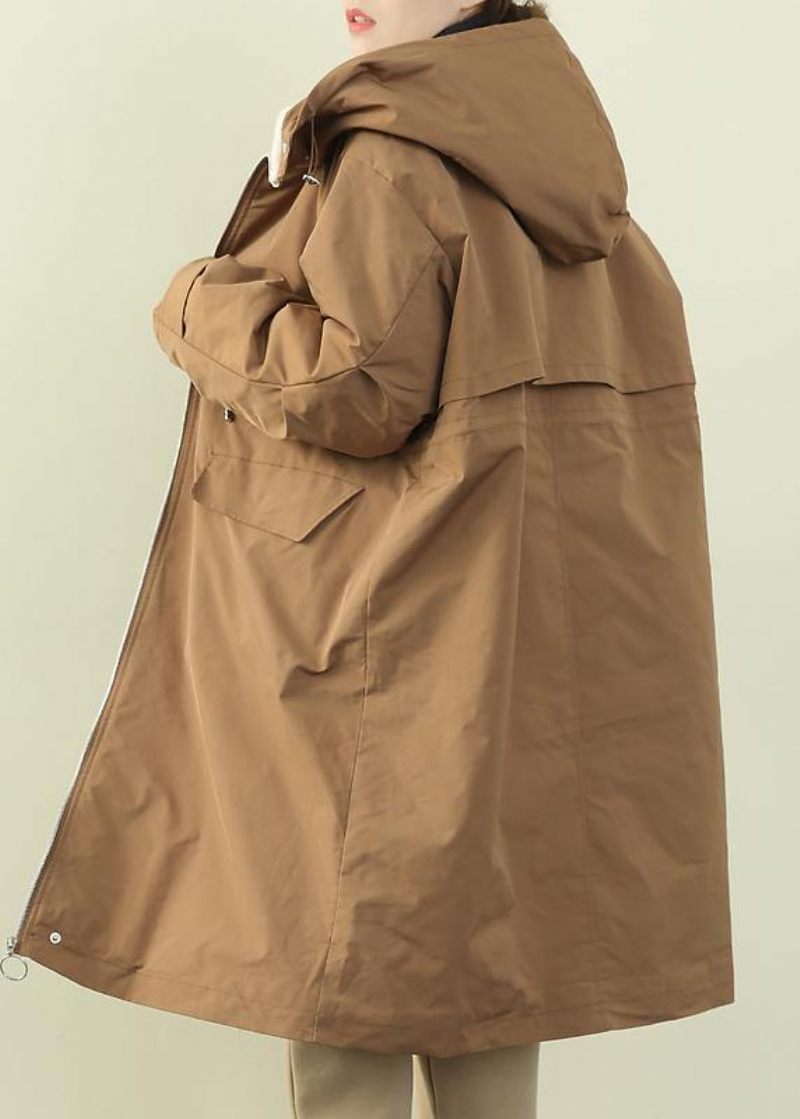 Lyxig Khaki Casual Outfit Plus Size Kläder Dunjacka Med Huva För Vinterytterkläder Med Dragkedja - Svart