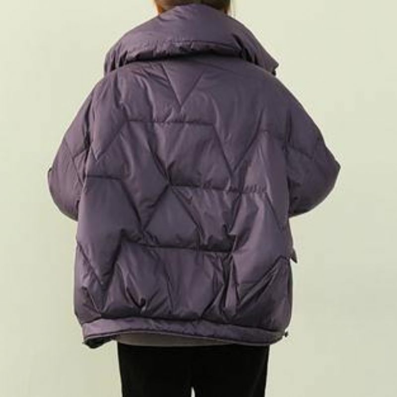 Lyxig Lila Varm Vinterkappa Plus Size Snöstativ Krage Med Dragkedja Fina Ytterkläder - Lila