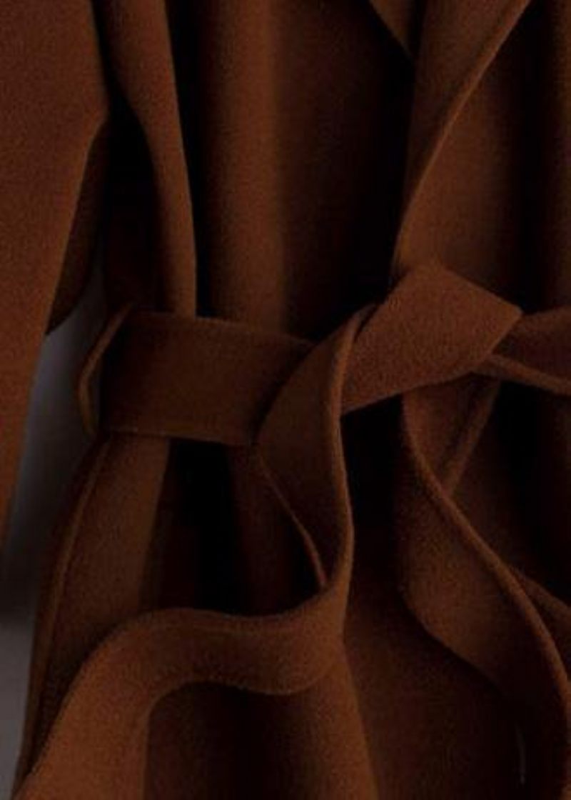 Lyxig Oversize Trench Coat Brun Naggad Tie Midja Yllerock Kvinnor - Trenchcoats för kvinnor