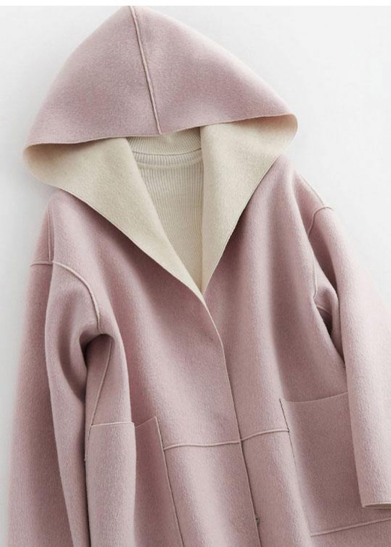 Lyxig Oversize Vinterkappa Luva Ylle Ytterkläder Rosa Fickor Ull Kappa - Trenchcoats för kvinnor