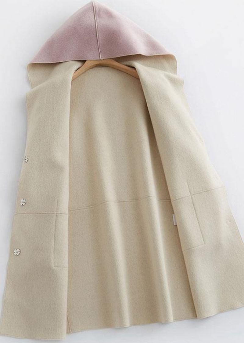 Lyxig Oversize Vinterkappa Luva Ylle Ytterkläder Rosa Fickor Ull Kappa - Trenchcoats för kvinnor
