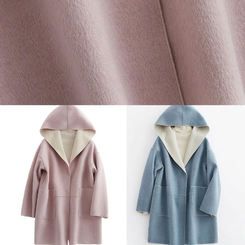 Lyxig Oversize Vinterkappa Luva Ylle Ytterkläder Rosa Fickor Ull Kappa - Trenchcoats för kvinnor