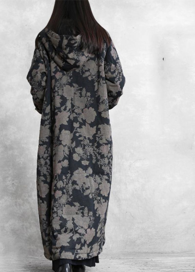 Lyxiga Plus Size Snökappor Svart Tryck Luva Button Down Damparkas - Dunjackor för kvinnor