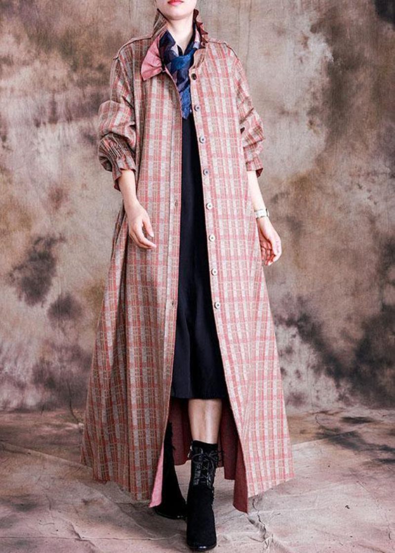 Lyxiga Röda Rutiga Yllerockar Trendiga Plus Size Trenchcoat Höst Cinched Coat