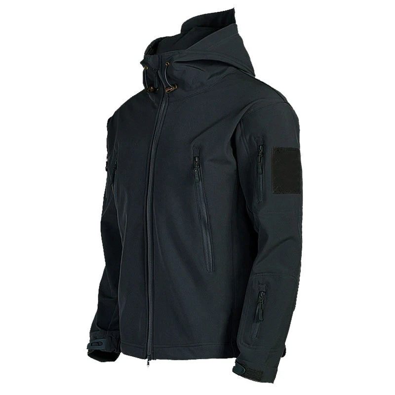 Män Casual Youth Hoodie Vindtät Vattentät Andas Varm Outdoor Soft Shell Fleecejacka - Svart