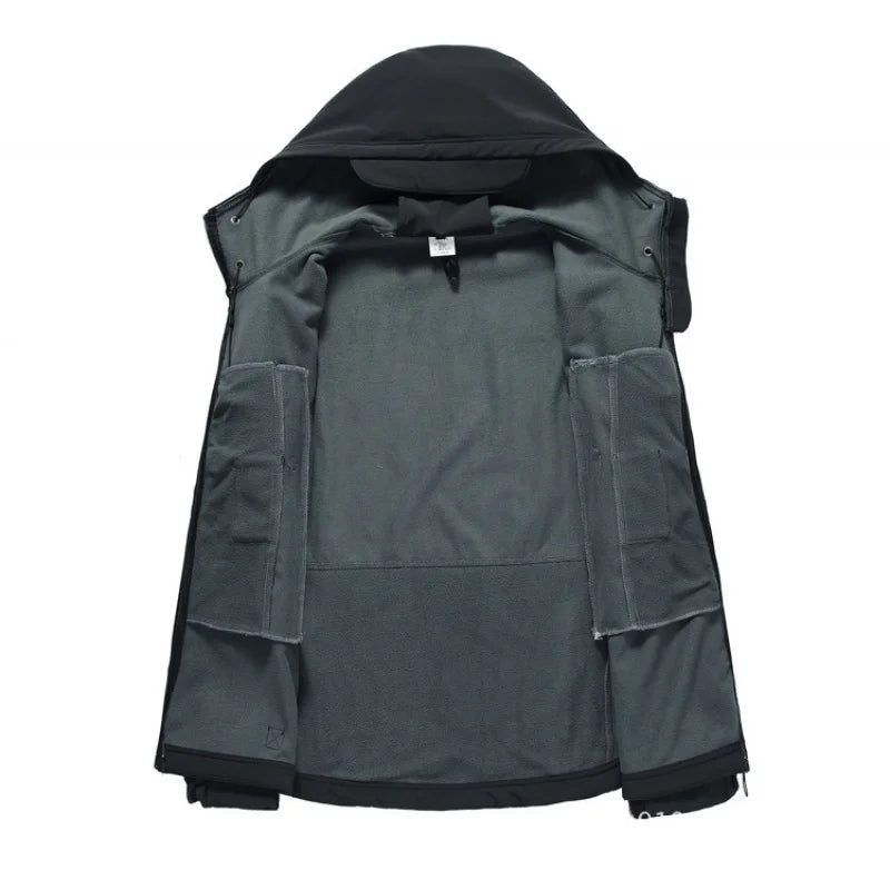 Män Casual Youth Hoodie Vindtät Vattentät Andas Varm Outdoor Soft Shell Fleecejacka - Svart