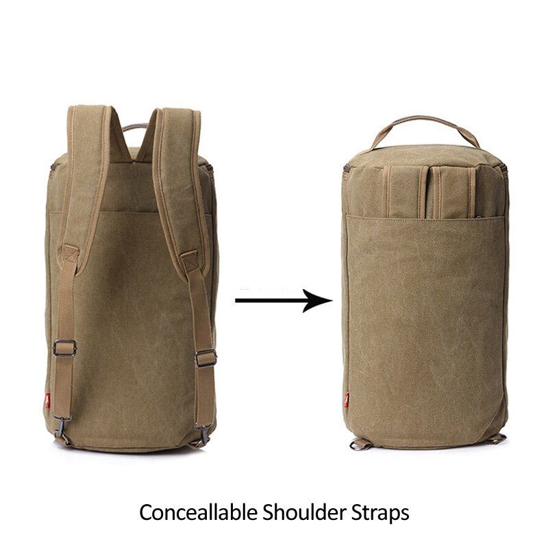 Män Enorm Resväska Army Green Bucket Ryggsäck Multifunktionell Canvas Ryggsäckar Man Stora Axelväskor Pack - Svart