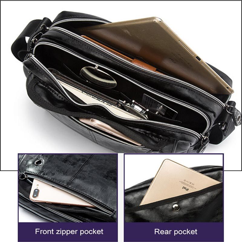 Män Läder Messenger Bag Herr Crossbody Reseväska Fritidsaxelväskor Axelväska Svart Handväska - Svart