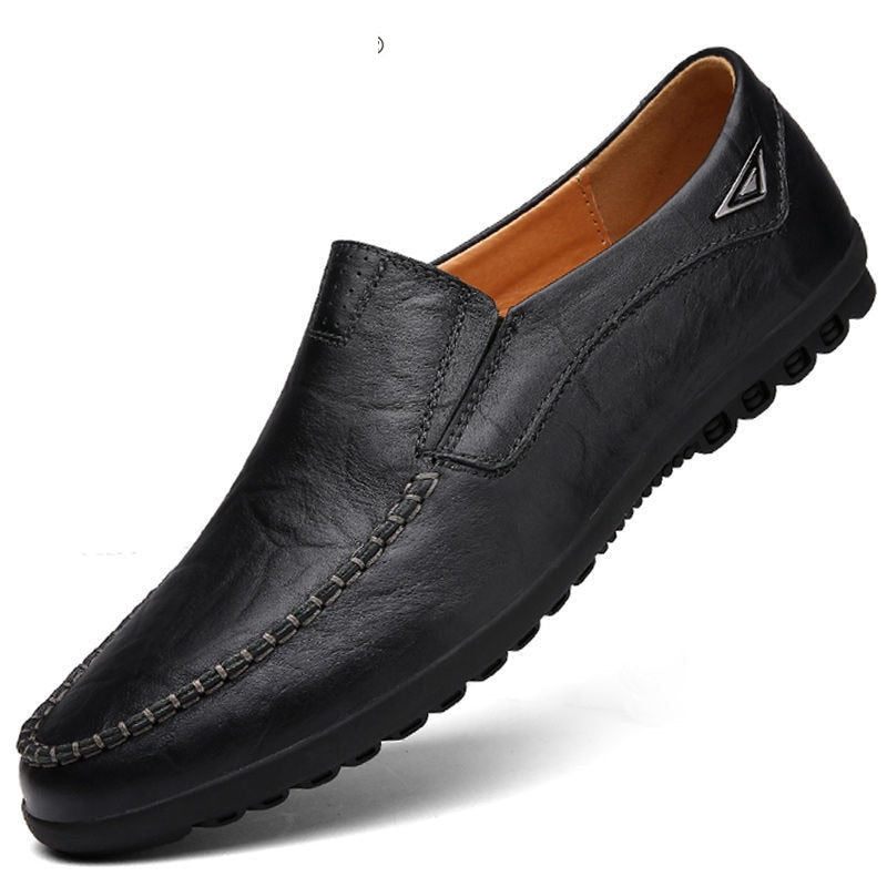 Mänskor I Äkta Läder Casual Lyx Italienska Herr Loafers Mockasiner Andas Slip On Boat Skor - Svart