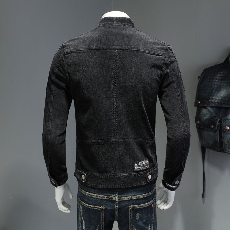 Manchester Jeans Jacka Herr Jeansjacka Bomber Motorcykelställ Krage Långärmad Slim Street Svart Cowboy Ytterkläder Kläder - Svart