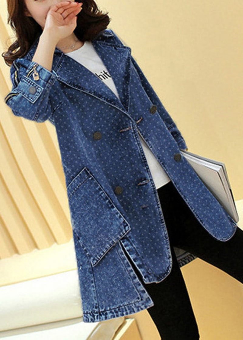 Marinblå Naggad Låg High Design Cotton Maxi Coats Spring - Marinblå