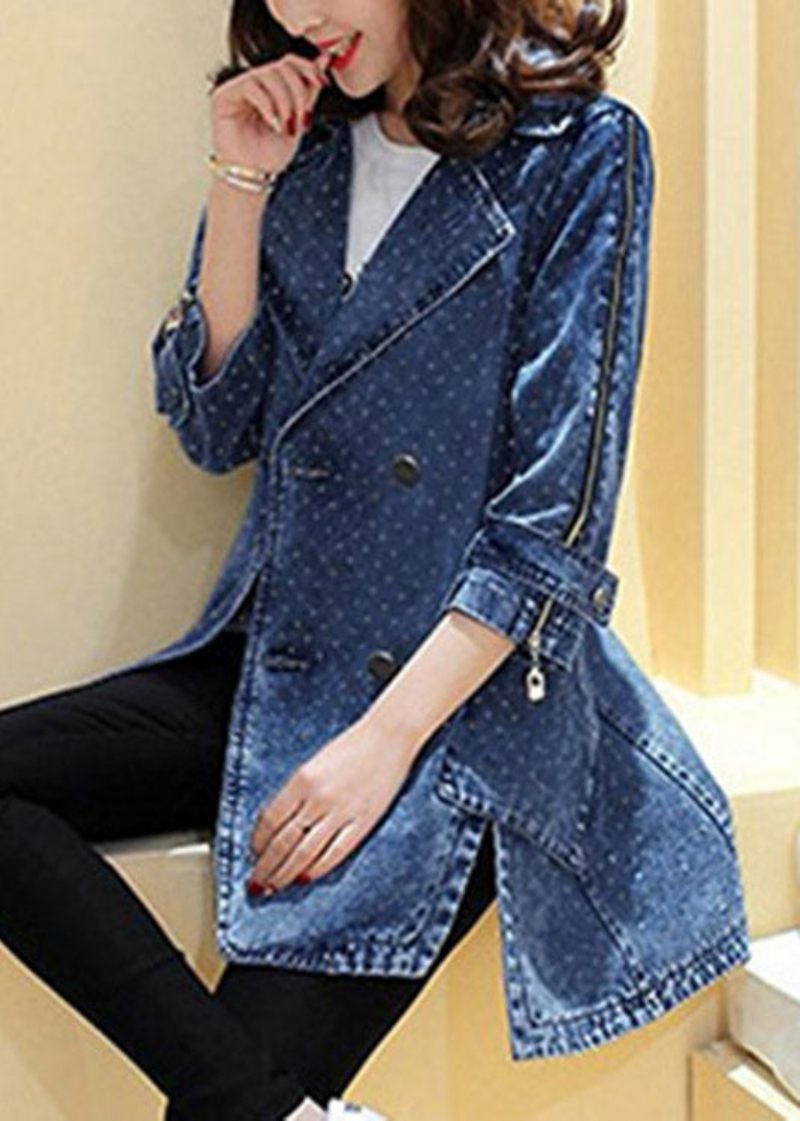 Marinblå Naggad Låg High Design Cotton Maxi Coats Spring - Marinblå