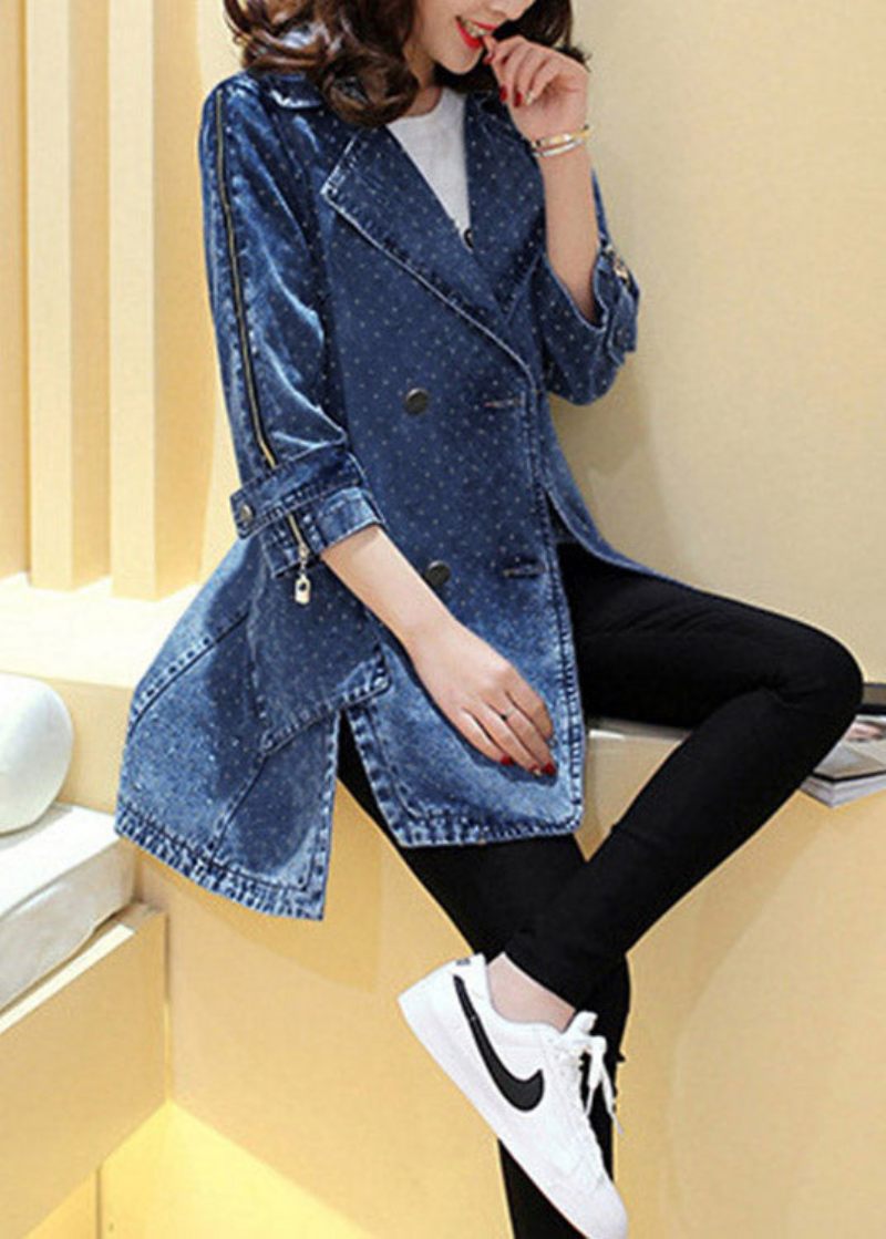 Marinblå Naggad Låg High Design Cotton Maxi Coats Spring - Marinblå