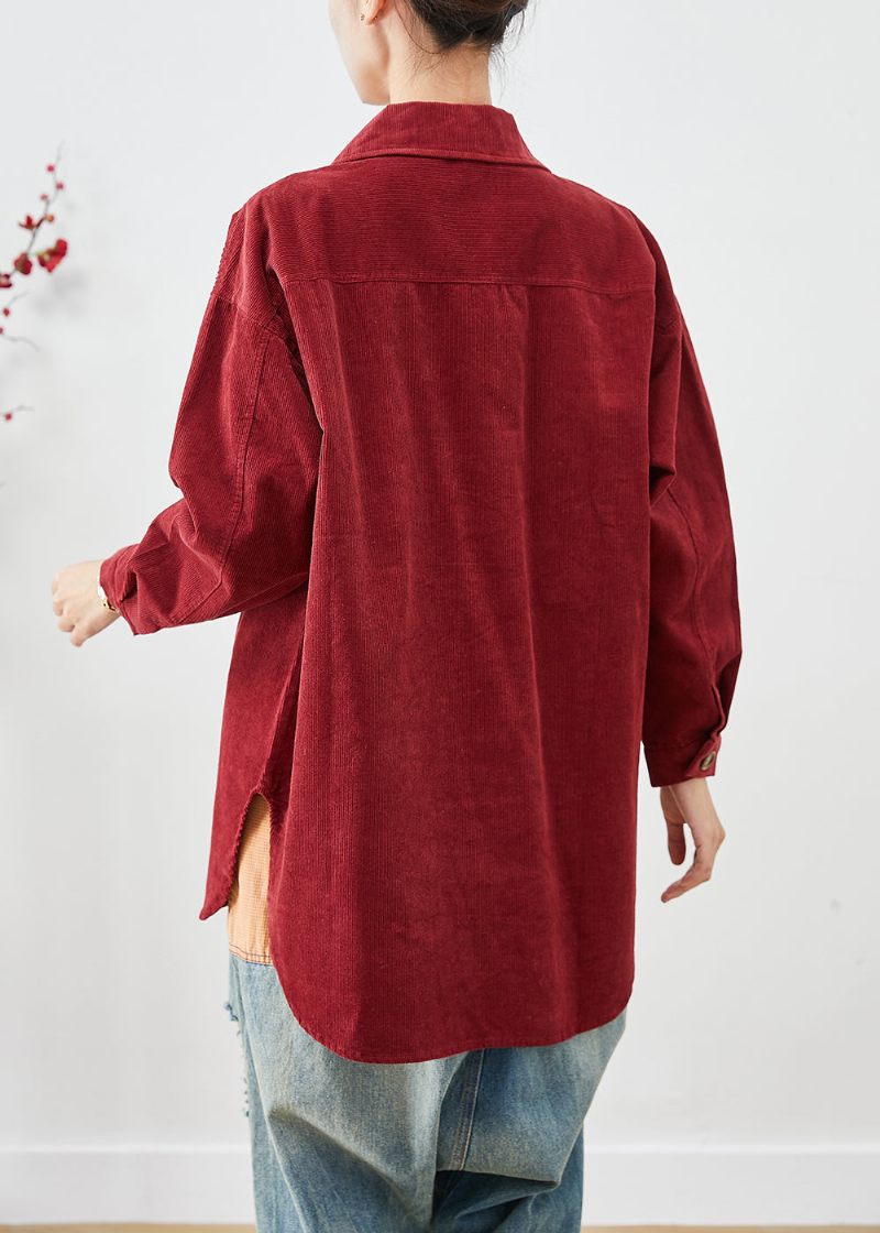 Matt Röd Manchesterskjorta Kappor Överdimensionerad Button Down Fall - Vinterkappor för kvinnor