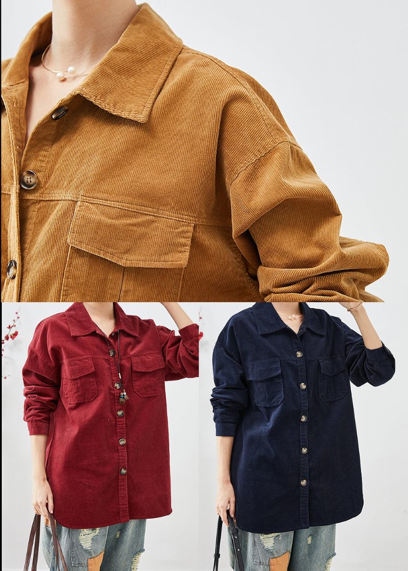 Matt Röd Manchesterskjorta Kappor Överdimensionerad Button Down Fall - Vinterkappor för kvinnor