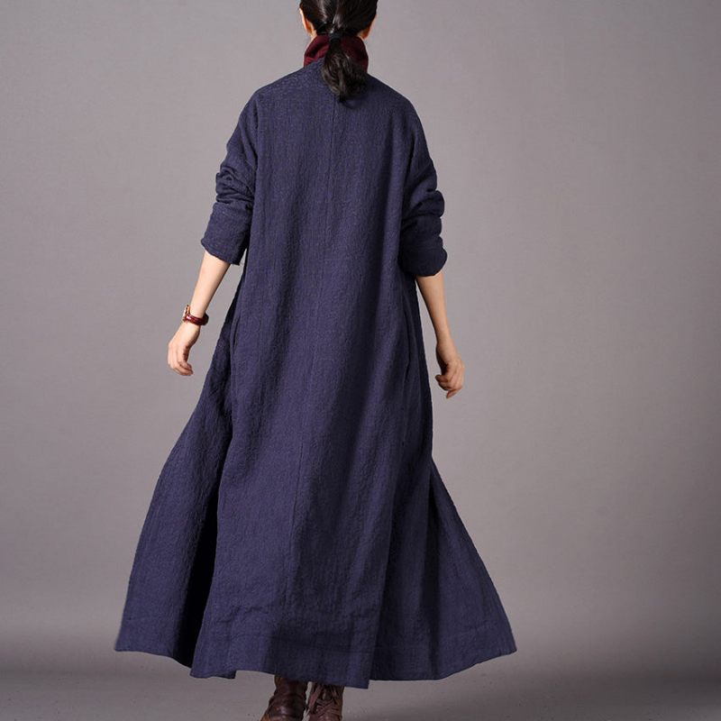 Mode Blå Maxikåpa Överdimensionerad Broderi Baggy Trenchcoat Ny Sida Öppen Kappa - Gul