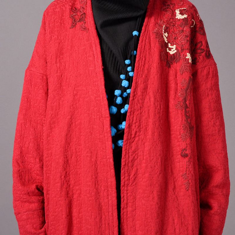 Mode Blå Maxikåpa Överdimensionerad Broderi Baggy Trenchcoat Ny Sida Öppen Kappa - Gul