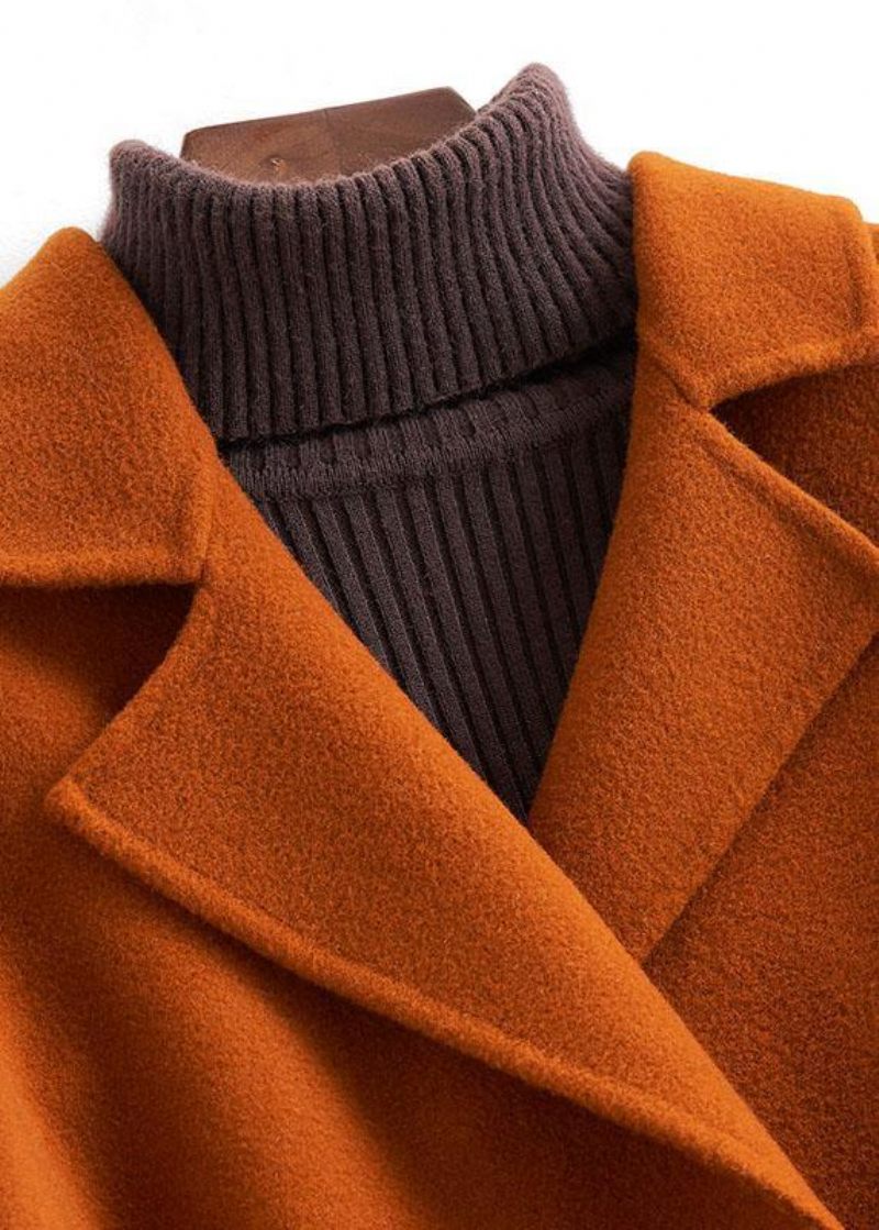 Mode Bruna Yllerockar Dam Löst Sittande Medellånga Jackor Knyt Midjerock - Trenchcoats för kvinnor