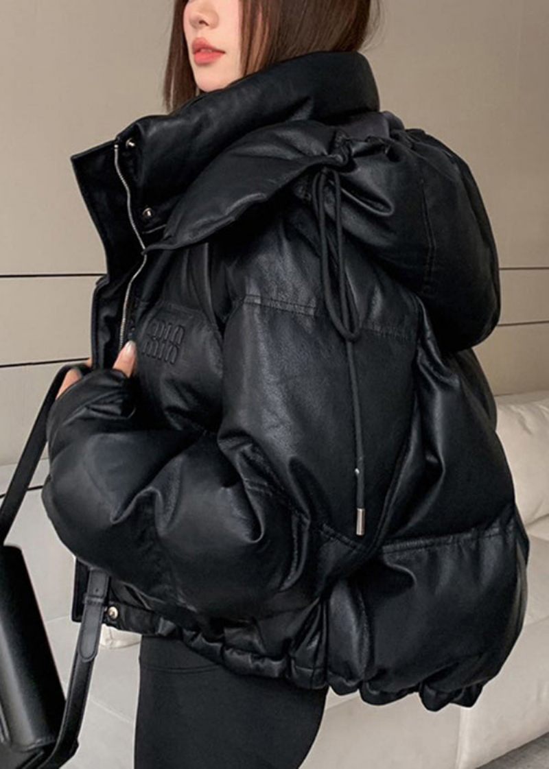 Mode Mulberry Hooded Dragsko Faux Läder Duck Down Jackor Vinter - Dunjackor för kvinnor