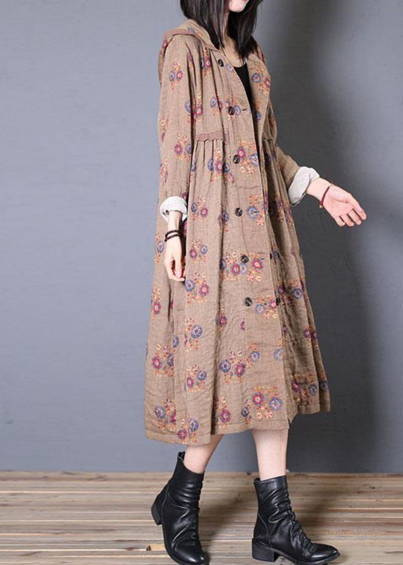 Mode Oversized Kappa Höst Khaki Tryck Luva Cinched Coats - Svart