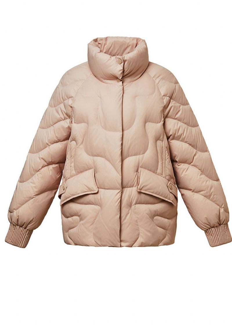 Mode Rosa Stativ Krage Blixtlås Lazy Duck Down Dunrockar Vinter - Rosa