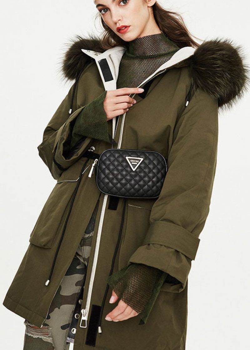 Modern Armégrön Pälskrage Fickor Knyt Midjan Winter Duck Down Puffer Coat - Dunjackor för kvinnor