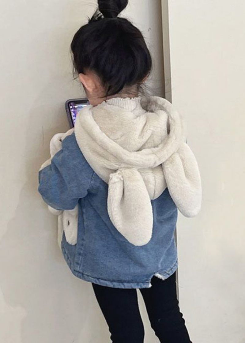 Modern Blå Huva Dragkedja Patchwork Varm Fleece Flickrock Långärmad - Vinterkappor för kvinnor