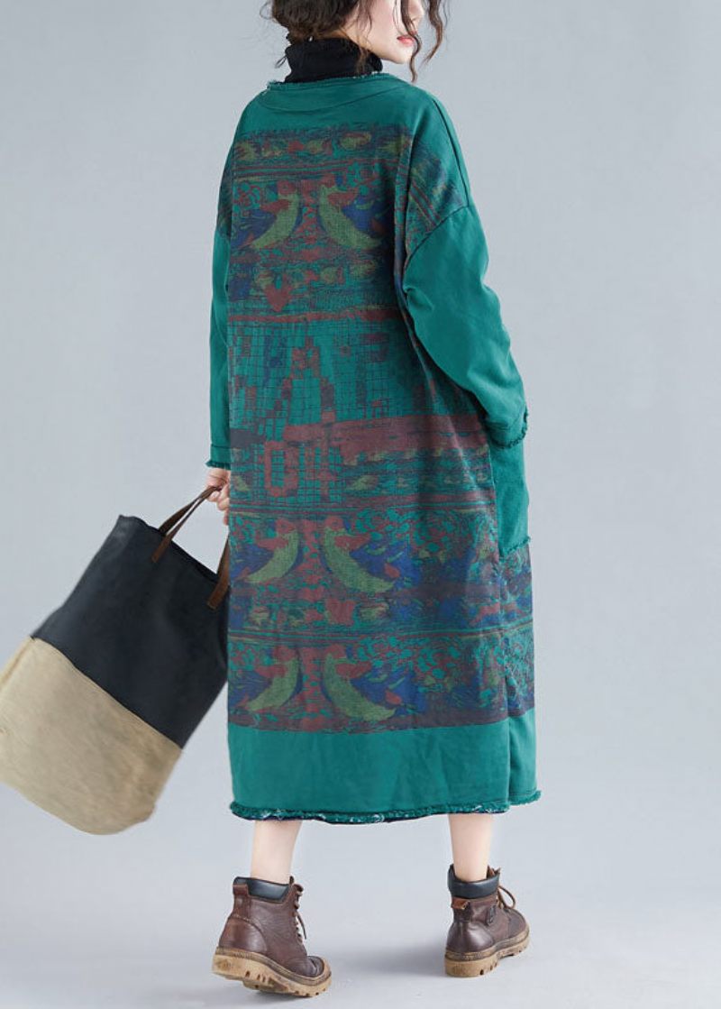 Modern Grön V-hals Patchwork Varm Fleece Lösa Cardigans Vinter - Koftor för kvinnor