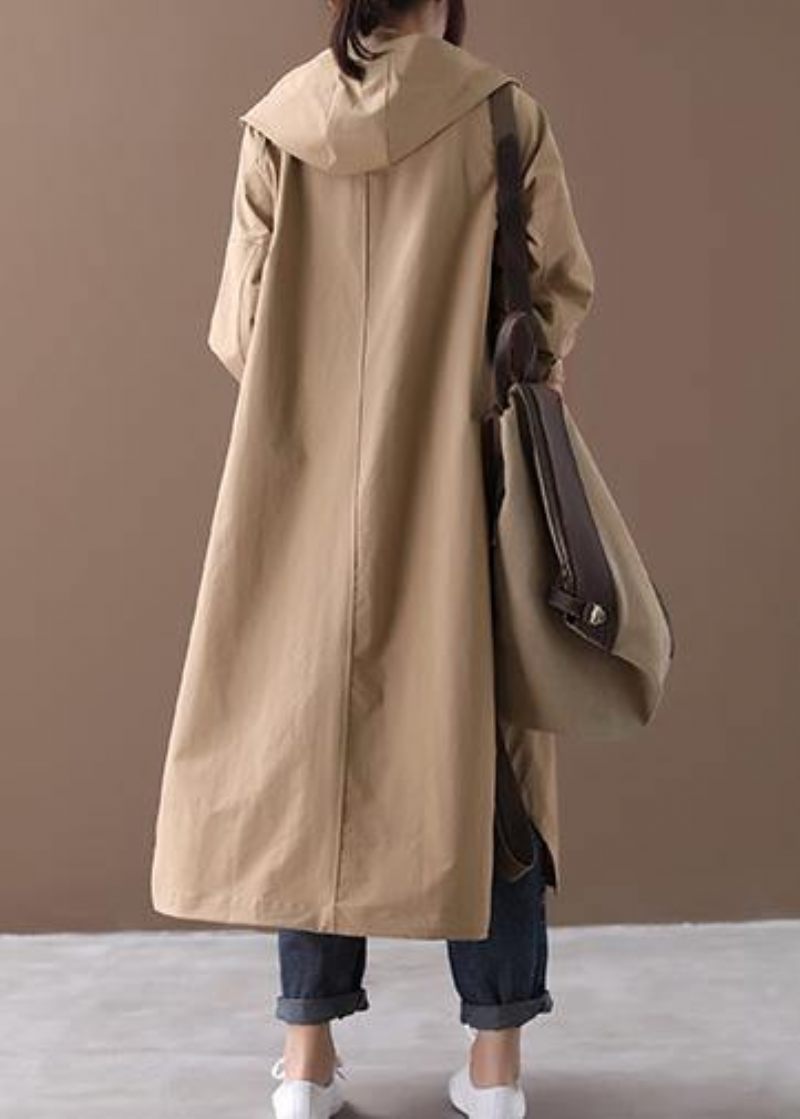 Modern Huva Stora Fickor Fina Kläder För Kvinnor Khaki Baggy Coat - Khaki