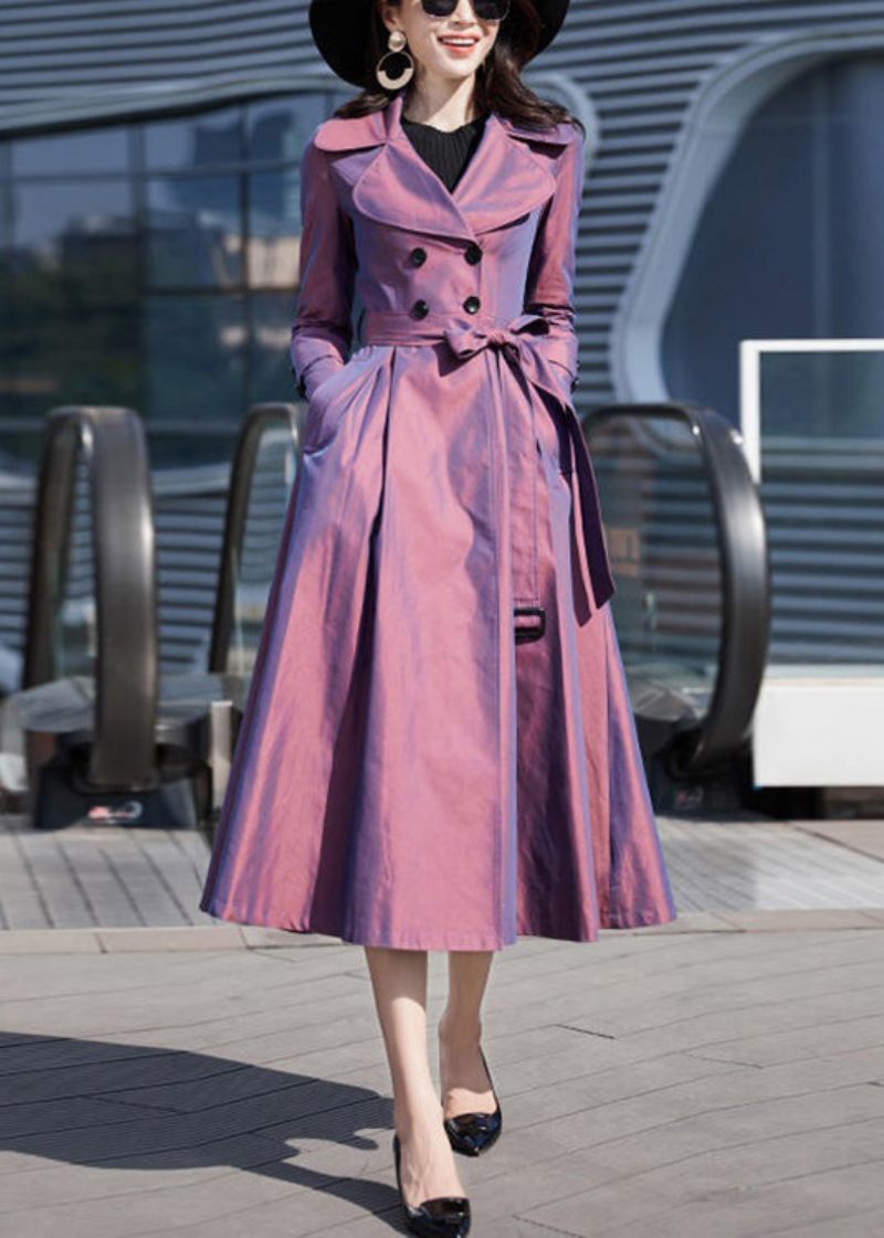 Modern Lila Slips Midjeknapp Bomull Lång Trenchcoat Långärmad