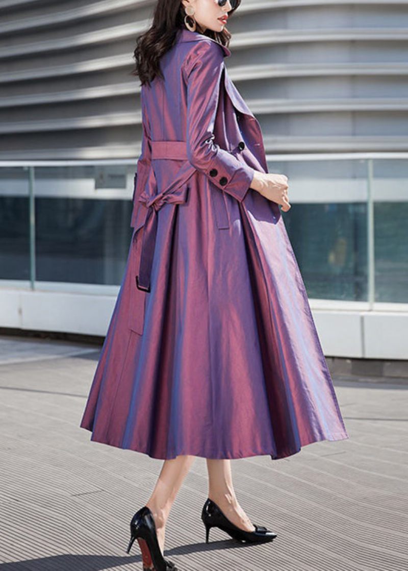 Modern Lila Slips Midjeknapp Bomull Lång Trenchcoat Långärmad - Trenchcoats för kvinnor