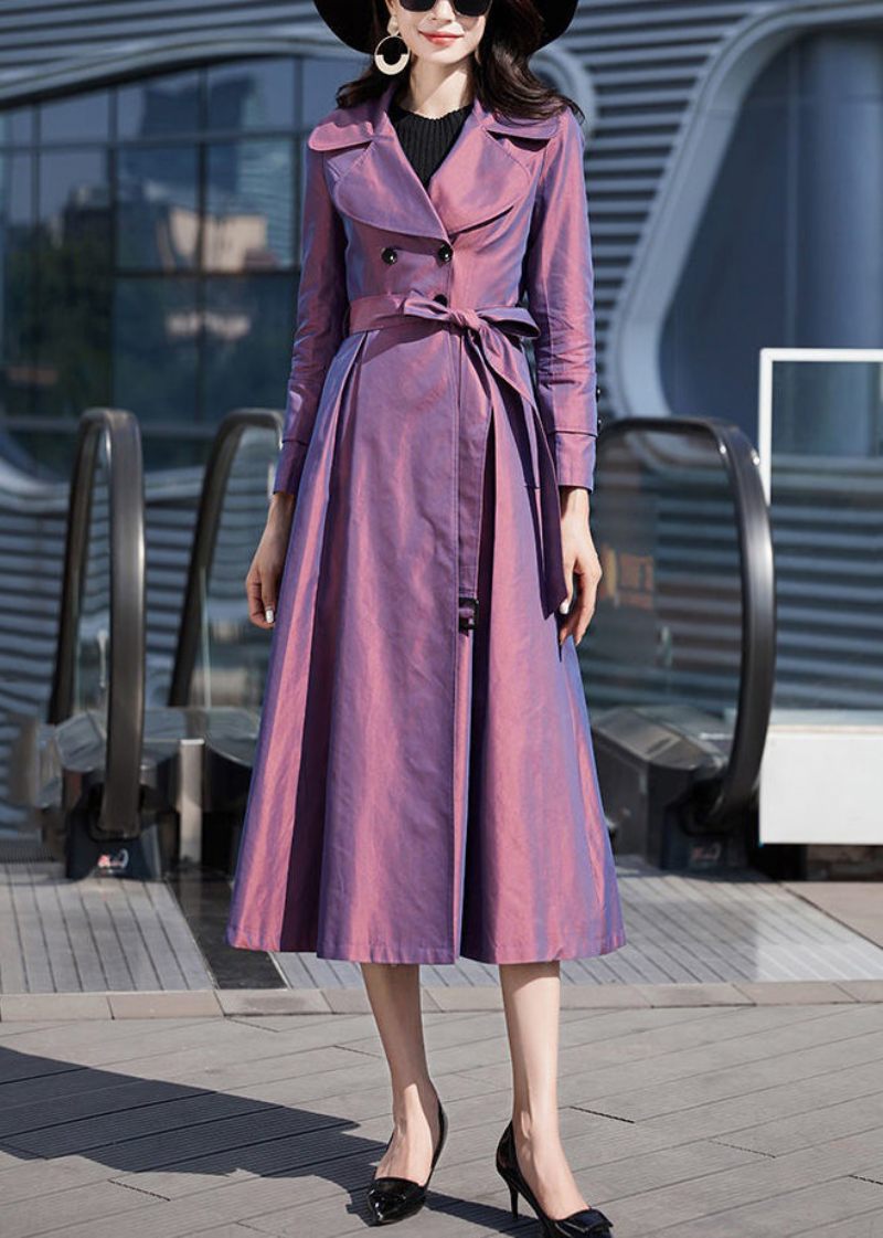 Modern Lila Slips Midjeknapp Bomull Lång Trenchcoat Långärmad - Trenchcoats för kvinnor