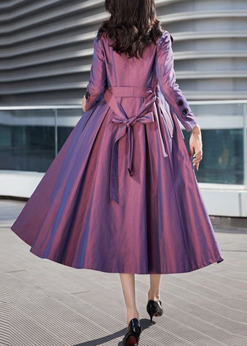 Modern Lila Slips Midjeknapp Bomull Lång Trenchcoat Långärmad - Trenchcoats för kvinnor