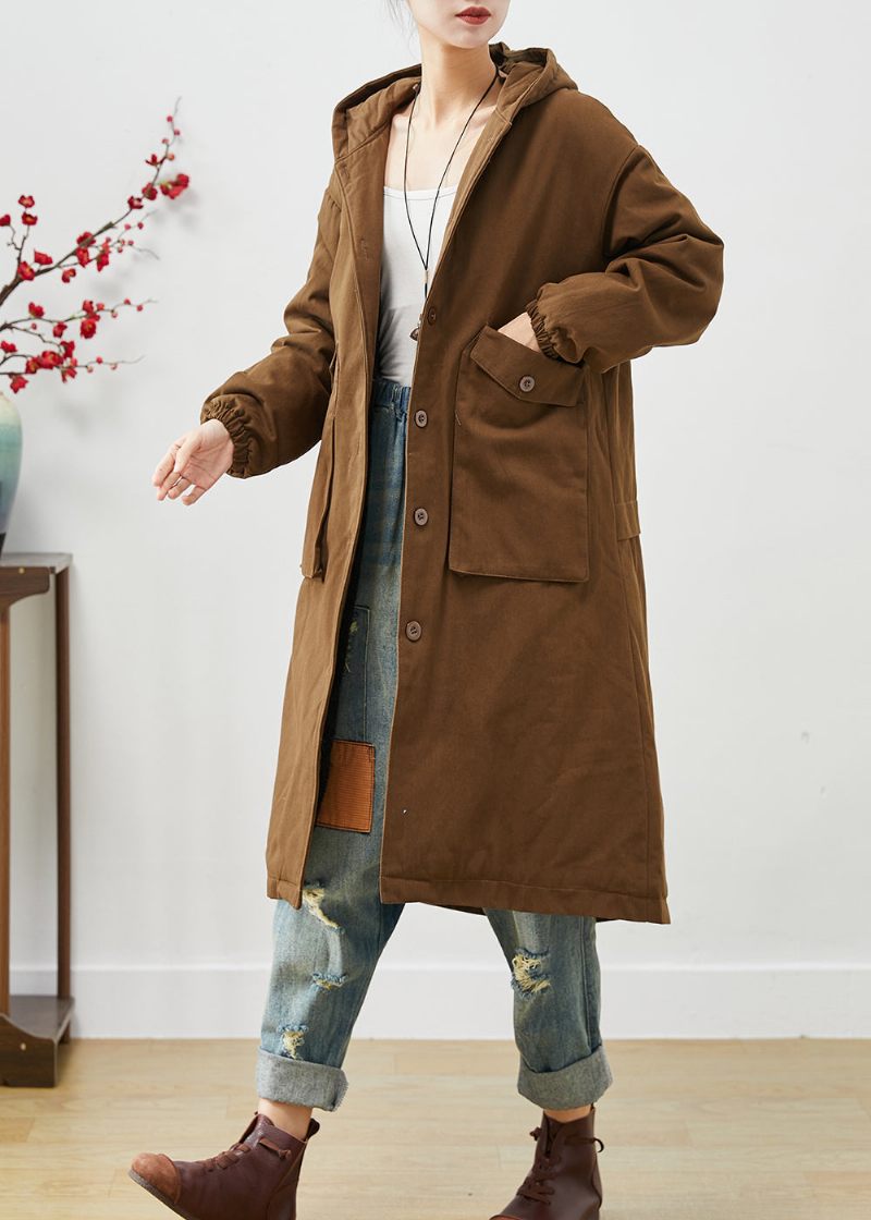Moderna Bruna Huvfickor Bomull Trench Spring - Trenchcoats för kvinnor