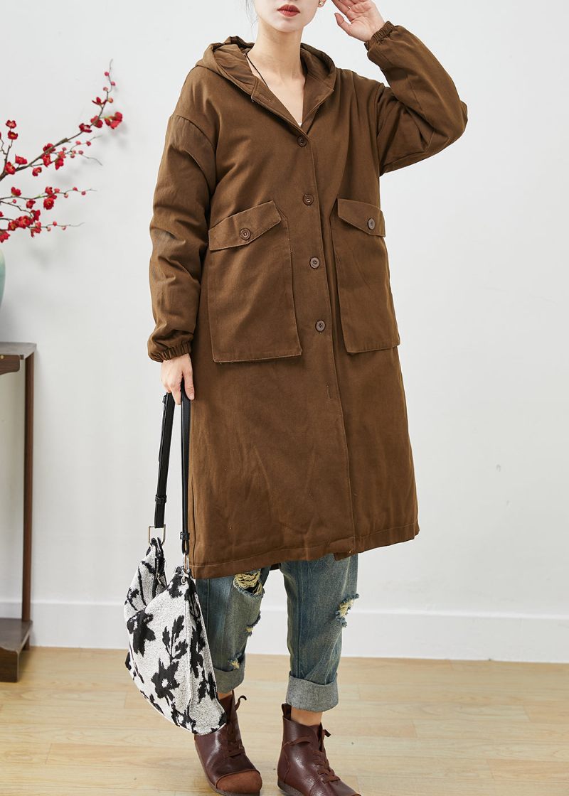 Moderna Bruna Huvfickor Bomull Trench Spring - Trenchcoats för kvinnor