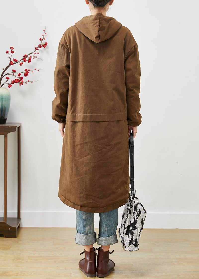 Moderna Bruna Huvfickor Bomull Trench Spring - Trenchcoats för kvinnor