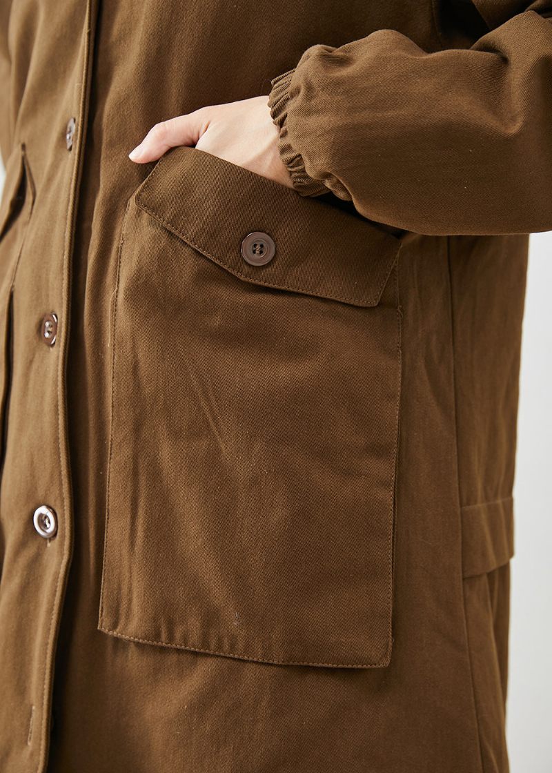 Moderna Bruna Huvfickor Bomull Trench Spring - Trenchcoats för kvinnor