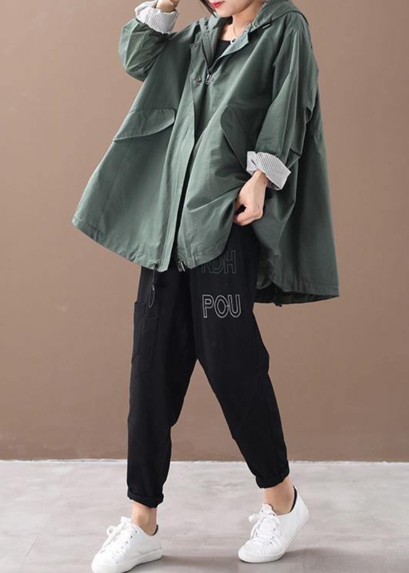 Moderna Huva Baggy Plus Size Kläder För Kvinnor Grön Silhuett Vinter Ytterkläder - Grön