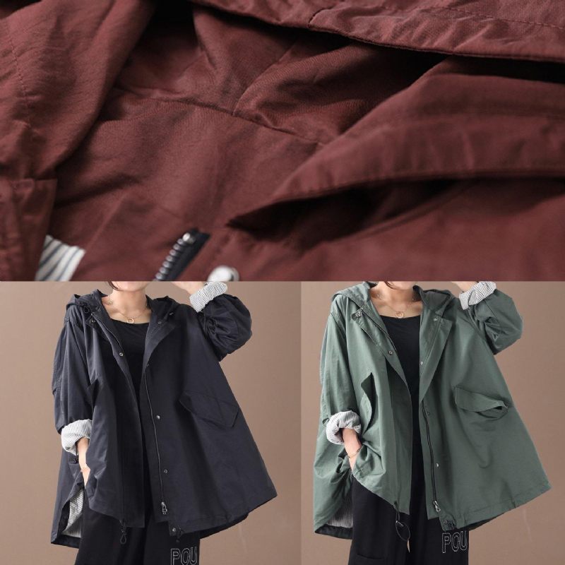 Moderna Huva Baggy Plus Size Kläder För Kvinnor Grön Silhuett Vinter Ytterkläder - Grön