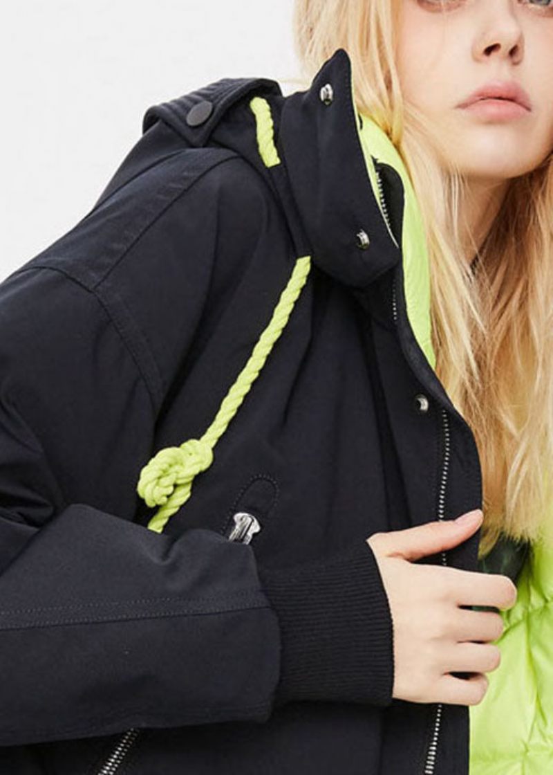 Moderna Svarta Fickor Button Tjock Förlänger Vinter Duck Down Coat - Svart