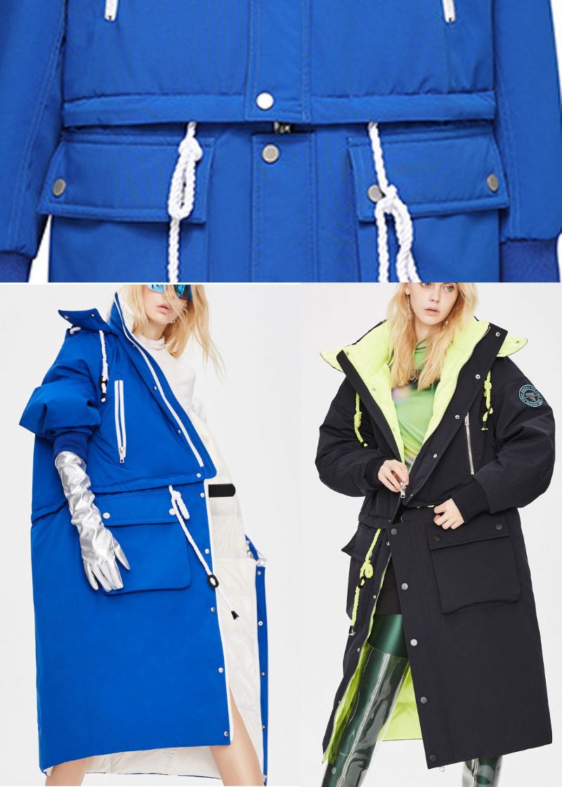 Moderna Svarta Fickor Button Tjock Förlänger Vinter Duck Down Coat - Svart