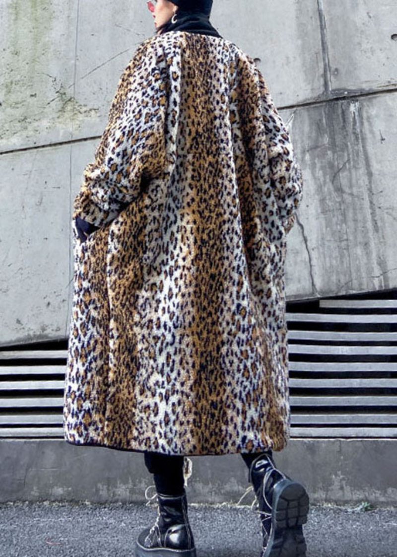 Monterad Leopard Tjock Varm Cinch Jacka Vinterkappa - Dunjackor för kvinnor