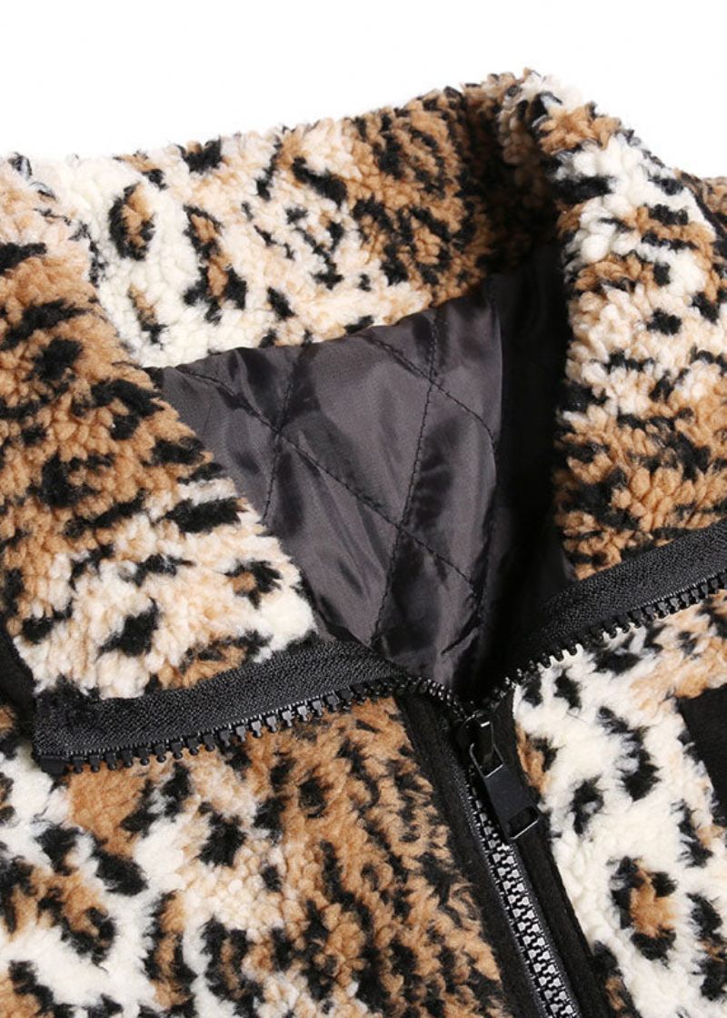 Monterad Leopard Tjock Varm Cinch Jacka Vinterkappa - Dunjackor för kvinnor