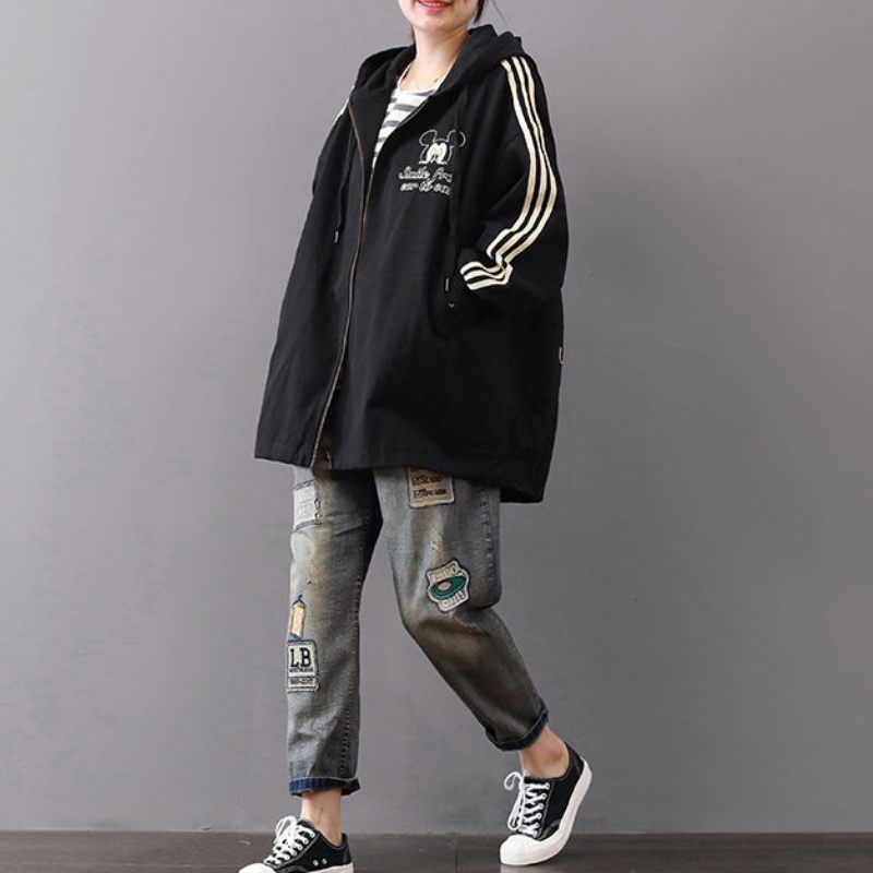 Mörksvarta Kappor Plus Size Huvkoftor Vintagejackor Med Dragkedja - Mörk Khaki