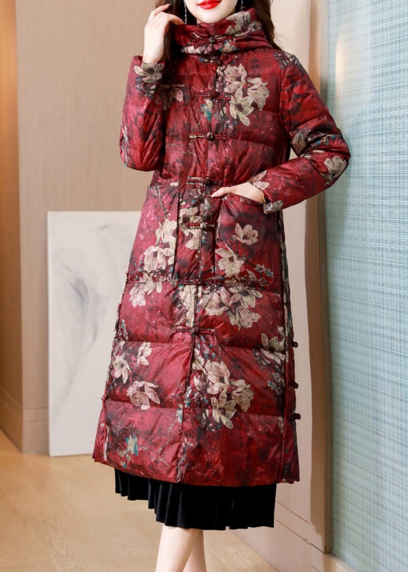 Mulberry Print Fickor Patchwork Duck Down Pufferrockar Stativ Krage Vinter - Dunjackor för kvinnor