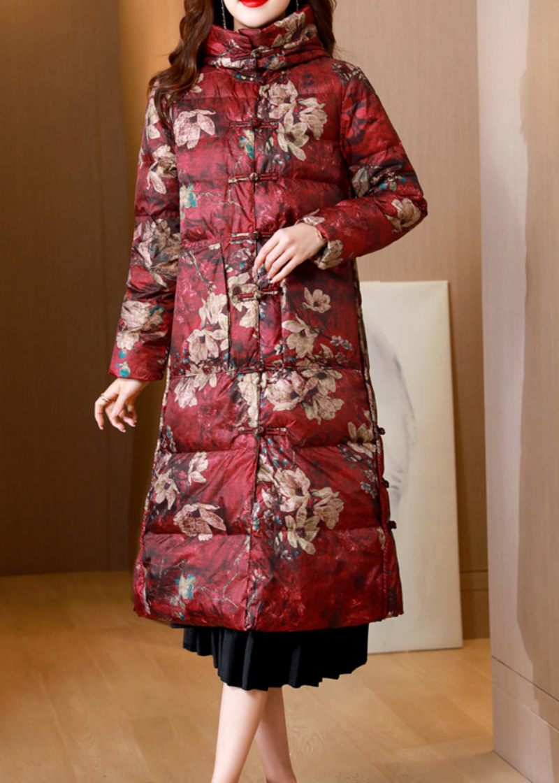 Mulberry Print Fickor Patchwork Duck Down Pufferrockar Stativ Krage Vinter - Dunjackor för kvinnor