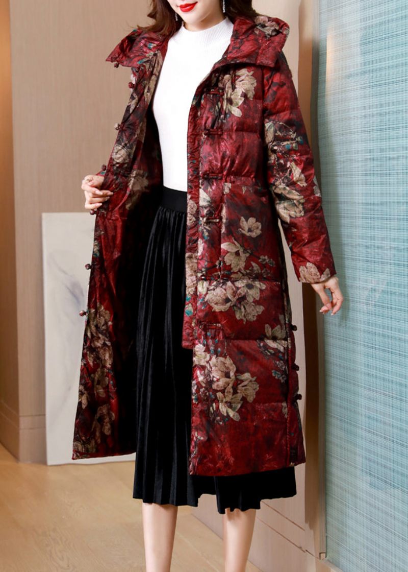 Mulberry Print Fickor Patchwork Duck Down Pufferrockar Stativ Krage Vinter - Dunjackor för kvinnor