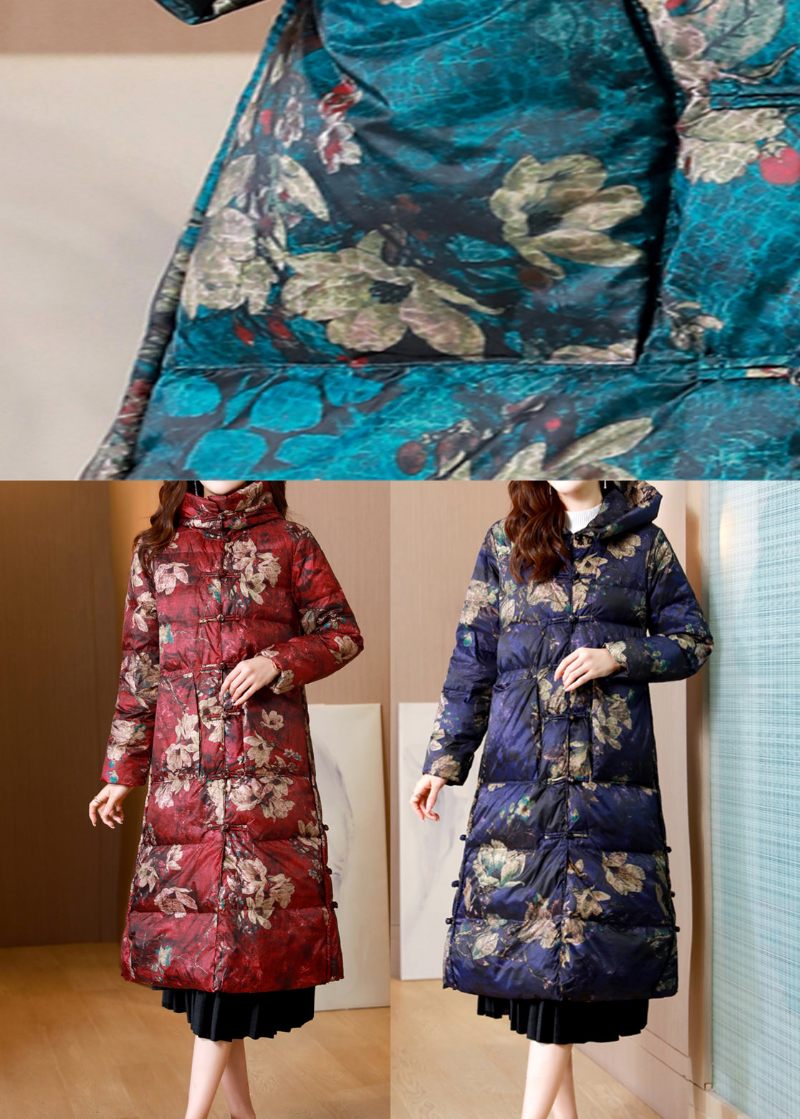 Mulberry Print Fickor Patchwork Duck Down Pufferrockar Stativ Krage Vinter - Dunjackor för kvinnor