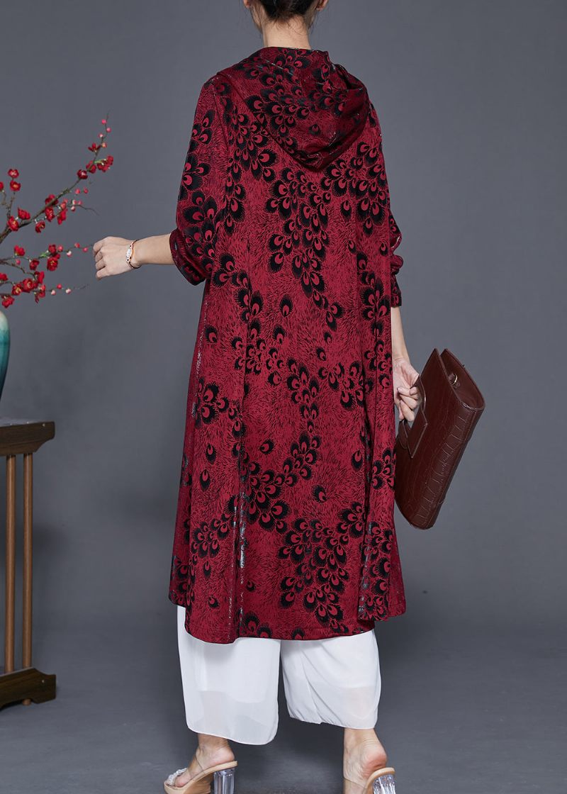 Mulberry Print Spandex Trenchcoats Överdimensionerad Vår - Trenchcoats för kvinnor