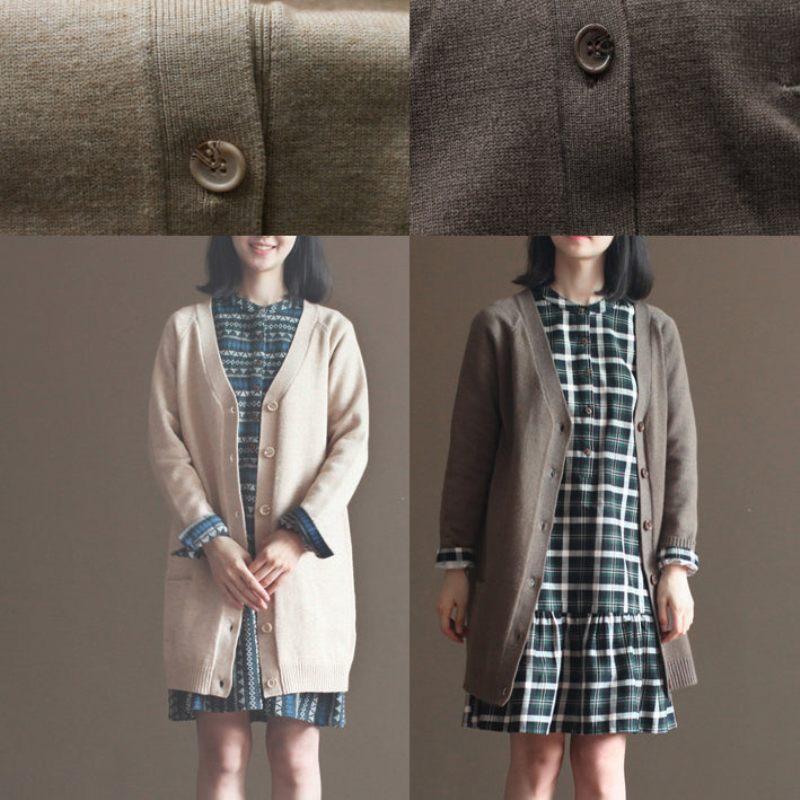 Naken Vintage Kaninull Blandade Tröja Kappor Plus Size Casual Långärmade Stickade Cardigans - Choklad